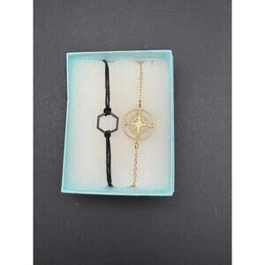 NIB Black & Gold Compass Bracelet Set